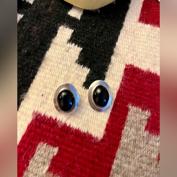 Black Onyx Signed Sterling Silver Native American Earrings - Picture 3 of 7
